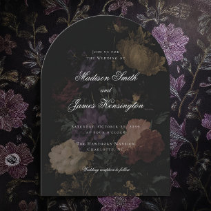 Mörk Moody Blommigt Romantic Black Peony Bröllop Inbjudningar