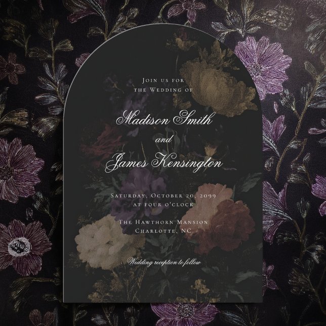 Mörk Moody Blommigt Romantic Black Peony Bröllop Inbjudningar (Skapare uppladdad)