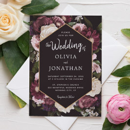Mörk Moody Blommigt Romantic Bröllop Inbjudningar