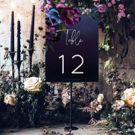 Mörk Moody Blue Lavender Blommigt Modern Bröllop Bordsnummer