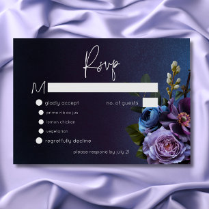 Mörk Moody Blue Lavender Blommigt Modern Bröllop OSA Kort