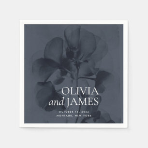 Mörk Moody Botaniska Mörk blått Bröllop Namn Pappersservett