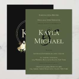 Mörk Moody Bröllop Svarta Grönten Cream Ro Monogra Inbjudningar