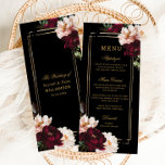 Mörk Moody Burgundy  Black Blommigt Bröllop Meny<br><div class="desc">Anpassa det här elegant bröllop-tunna menykortet enkelt och snabbt. Klicka bara på Redigera med Design Verktyg om du vill redigera texten,  ändra färgen typsnitt och typsnitt. Med vackra,  realistiska burgundi,   blommor mot mörkens svarta bakgrund. Matchande artiklar tillgängliga i arkivet. c) Somerset Bra Paperie</div>