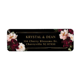 Mörk Moody Burgundy  Black Blommigt Bröllop Returadress Etikett