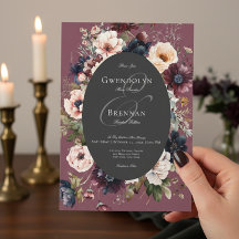 Mörk Moody Burgundy Black Oval Blommigt Ram