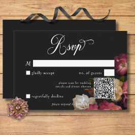 Mörk Moody Burgundy & Cream Peonies Black QR-kod OSA Kort