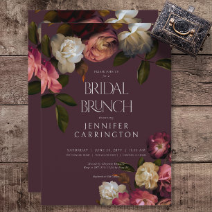 Mörk Moody Burgundy & Cream Peonies Möhippa Brunch Inbjudningar