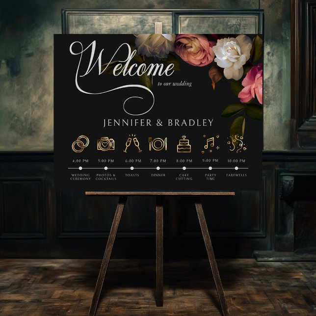 Mörk Moody Burgundy & Cream Peonies Order of Event Poster (Skapare uppladdad)