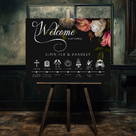 Mörk Moody Burgundy & Cream Peonies Order of Event Poster