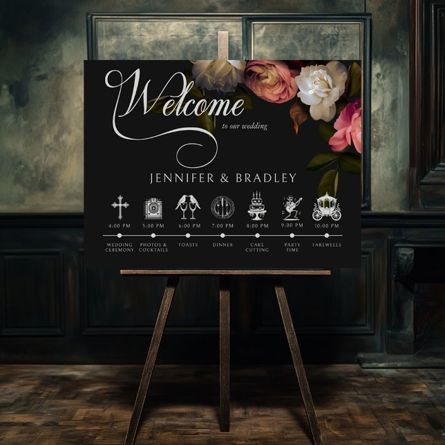 Mörk Moody Burgundy & Cream Peonies Order of Event Poster (Skapare uppladdad)
