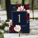 Mörk Moody Burgundy  Navy Blue Blommigt Bröllop Bordsnummer<br><div class="desc">Anpassa bordsnumret i elegant bröllop enkelt och snabbt. Klicka bara på Redigera med Design Verktyg om du vill redigera texten,  ändra färgen typsnitt och typsnitt. Med vackra,  realistiska burgundi,   blommor mot en mörk marin blå bakgrund. Matchande artiklar tillgängliga i arkivet. c) Somerset Bra Paperie</div>