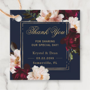 Mörk Moody Burgundy Navy Blue Blommigt Bröllop Gåvor Etiketter