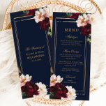 Mörk Moody Burgundy  Navy Blue Blommigt Bröllop Meny<br><div class="desc">Anpassa det här elegant bröllop-tunna menykortet enkelt och snabbt. Klicka bara på Redigera med Design Verktyg om du vill redigera texten,  ändra färgen typsnitt och typsnitt. Med vackra,  realistiska burgundi,   blommor mot en mörk marin blå bakgrund. Matchande artiklar tillgängliga i arkivet. c) Somerset Bra Paperie</div>