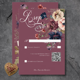 Mörk Moody Burgundy Oval Blommigt Ram QR-kod OSA Kort