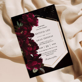 Mörk Moody Burgundy Peonies Blommigt Bröllop Inbjudningar