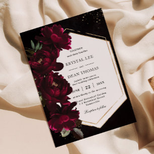 Mörk Moody Burgundy Peonies Blommigt Bröllop Inbjudningar