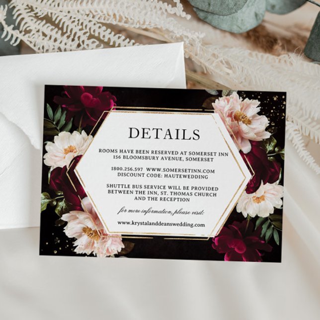 Mörk Moody Burgundy  Peonies Blommigt Bröllop Tilläggskort (Skapare uppladdad)