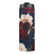 Mörk Moody Burgundy  Peony Blommigt Navy Blue