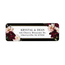 Mörk Moody Burgundy-Returadress för  Blommigt Returadress Etikett