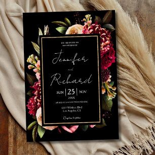 Mörk Moody Dutch Old Masters Bloom Black Bröllop Inbjudningar