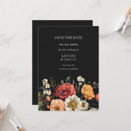 Mörk Moody Elegant Blommigt Bröllop spara datum Inbjudningar