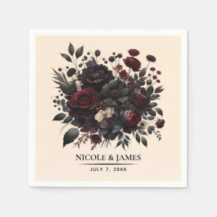 Mörk Moody Flowers Elegant Blommigt Cream Bröllop Pappersservett