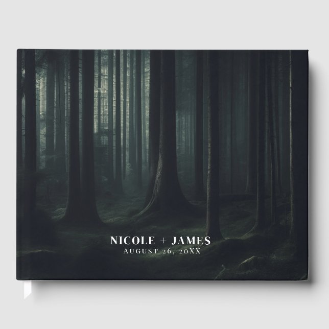 Mörk Moody Forest Träd i Twilight Bröllop Gästböcker (Framsida)