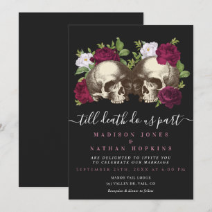 Mörk Moody Gothic Skull Blommigt Bröllop Inbjudningar