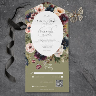 Mörk Moody Grönt Oval Blommigt Ram QR-kod