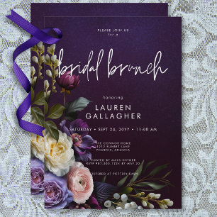 Mörk Moody Lila & Cream Blommigt Möhippa Brunch Inbjudningar