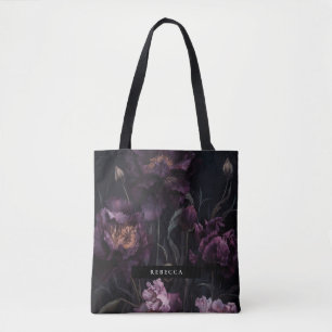 Mörk Moody Lila Dramatiska Blommigtar Bridesmaid Tygkasse