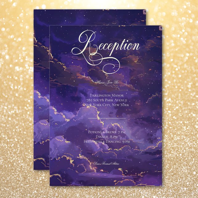 Mörk Moody Lila & Guld Moonlit Clouds Reception Tilläggskort (Dark Moody Purple & Gold Moonlit Clouds Reception Enclosure Card)