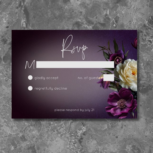 Mörk Moody Lila Lavender Blommigt Modern utan midd OSA Kort (Dark Moody Purple Lavender Floral Modern No Dinner RSVP Card)