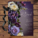 Mörk Moody Lila & Lavender Blommigt Möhippa Brunch Inbjudningar<br><div class="desc">Vi presenterar vår krävande inbjudan till möhippa brunch som utan problem förenar modern elegans med vintage allure. Med en moody plommonbakgrund kommer en mjuk, lös bukett till liv, med mörkens lila, lavender, krämvit och burgundblommor vid sidan av ömtålig botanisk grön. Detta arrangemang är elegant inkapslat i en mjuk vit oskärpa...</div>