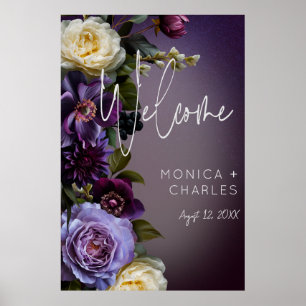 Mörk Moody Lila och Lavender Blommigt Modern Bröll Poster