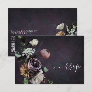 Mörk Moody Lila Script Blommigt QR-kod OSA kort