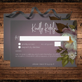 Mörk Moody Mauve Blommigt Modern Bröllop No Middag OSA Kort