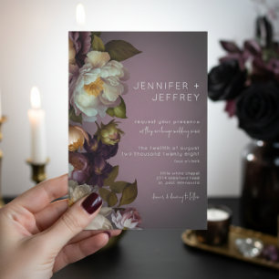 Mörk Moody Mauve Blommigt Modern bröllopsinbjudan Inbjudningar