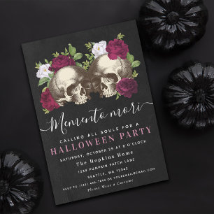 Mörk Moody Memento Mori Blommigt Halloween fest Inbjudningar