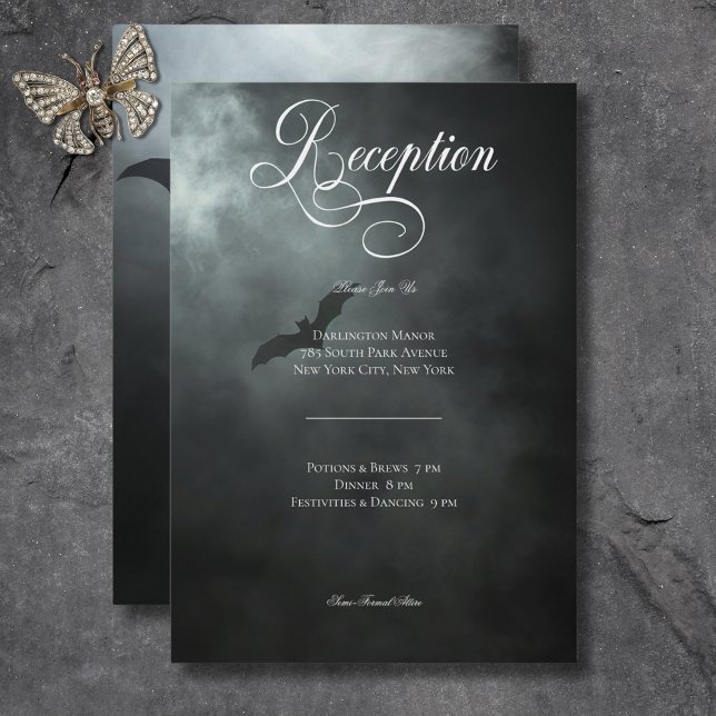 Mörk Moody Midnight Fladdermus & Fog bröllopsmotta Tilläggskort (Dark Moody Midnight Bat & Fog Wedding Reception Enclosure Card)