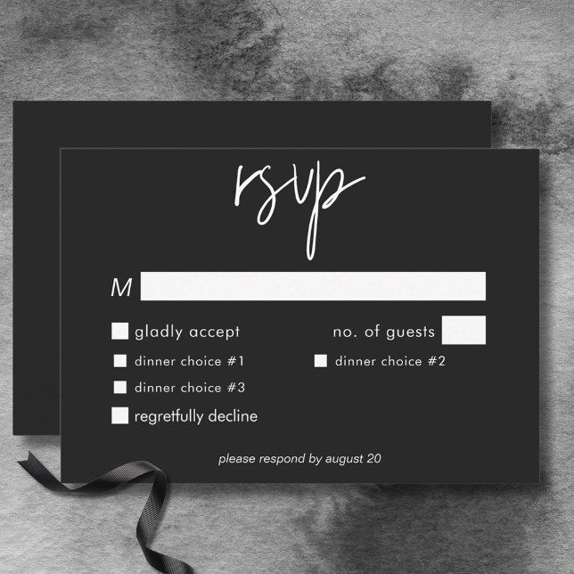 Mörk Moody minimal Bröllop-middag OSA Kort (Dark Moody Minimal Wedding Dinner RSVP Card)