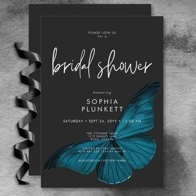 Mörk Moody minimal Möhippa för veckoslutning Inbjudningar (Dark Moody Minimal Teal Moth Bridal Shower Invitation)