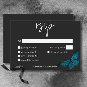 Mörk Moody minimal teal Moth Bröllop Middag OSA Kort
