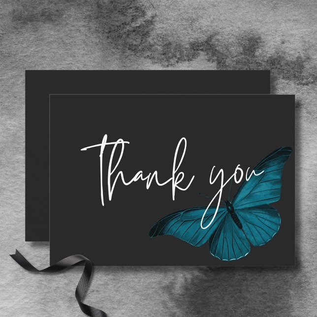 Mörk Moody minimal teal Moth Bröllop Tack Kort (Dark Moody Minimal Teal Moth Wedding Thank You Card)
