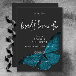 Mörk Moody minimal Teal Moth Möhippa Brunch Inbjudningar