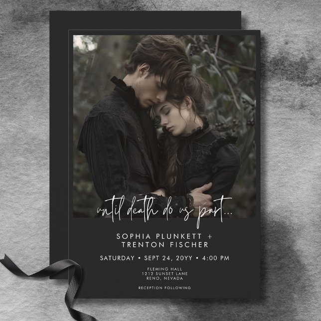 Mörk Moody minimalt foto Bröllop Inbjudningar (Dark Moody Minimal Photo Wedding Invitation)