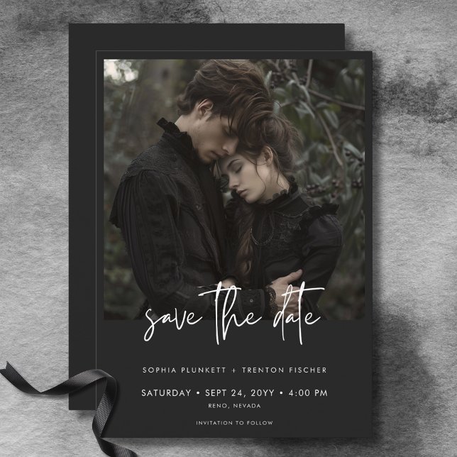 Mörk Moody minimalt foto Bröllop Spara Datumet (Dark Moody Minimal Photo Wedding Save The Date)