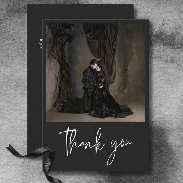 Mörk Moody minimalt foto Bröllop Tack Kort (Dark Moody Minimal Photo Wedding Thank You Card)