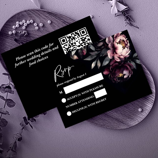 Mörk moody Noir elegant bröllop OSA kort (Dark moody noir wedding elegant wedding RSVP card enclosure wedding rsvp card QR RSVP card modern)